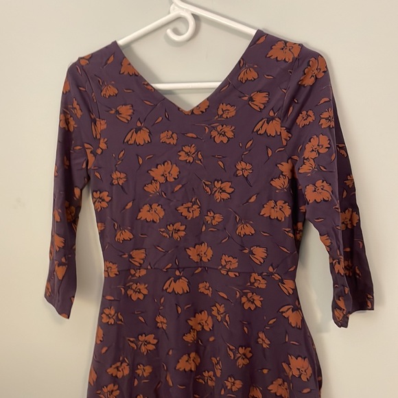 Pact Purple & Orange Cotton Blend 3/4 Sleeve V-Neck Floral Dress Size Medium - Picture 7 of 13